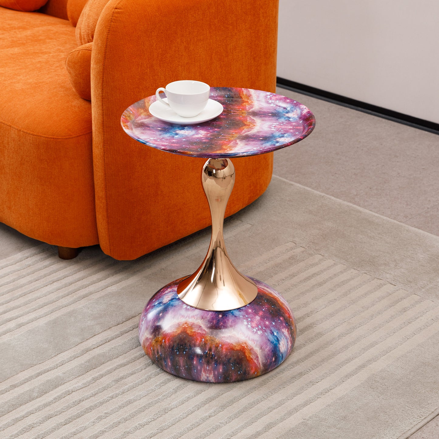 Mermaid Tail End Coffee Table Round Side Table, Modern Metal Pedestal Table, Minimalist Accent Table for Small Spaces, Drink Martini Table Decoration for Living Room