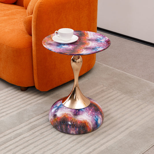 Mermaid Tail End Coffee Table Round Side Table, Modern Metal Pedestal Table, Minimalist Accent Table for Small Spaces, Drink Martini Table Decoration for Living Room