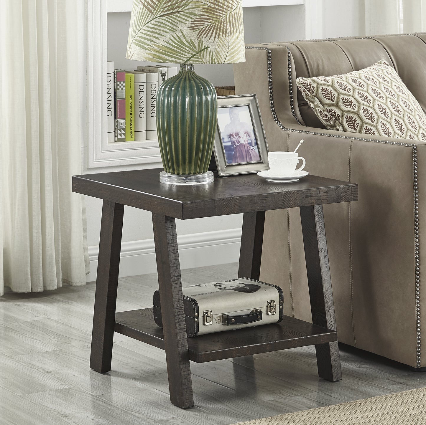 Athens Contemporary Wood Shelf End Table in Weathered Espresso - Fashions for Home