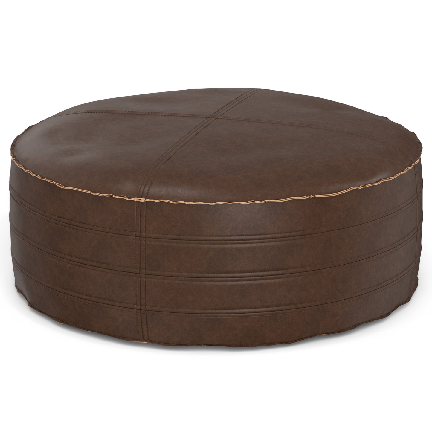 Brody - 32' Round Coffee Table Pouf - Distressed Dark Brown