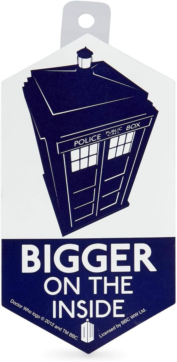 Doctor Who Sticker: Bigger On The Inside - 4-Inch TARDIS White Vinyl Sticker - Graphic Print Decals - Accessories For Car, Wall, Bumper, Laptop, Window - Classic DW Decal Stickers - Great Gift Idea