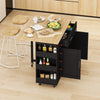 Multi-Functional Kitchen Island Cart with 2 Door Cabinet and Two Drawers,Spice Rack, Towel Holder, Wine Rack, and Foldable Rubberwood Table Top (Black)