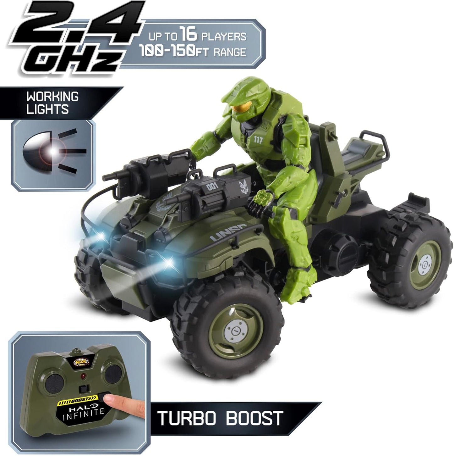 NKOK Halo Infinite: Gungoose & Master Chief 2.4 GHz Radio Control - W/Turbo Boost, Gungoose Vehicle W/Master Chief (762), Working Lights, Battery Powered, Officially Licensed, Ages 6+