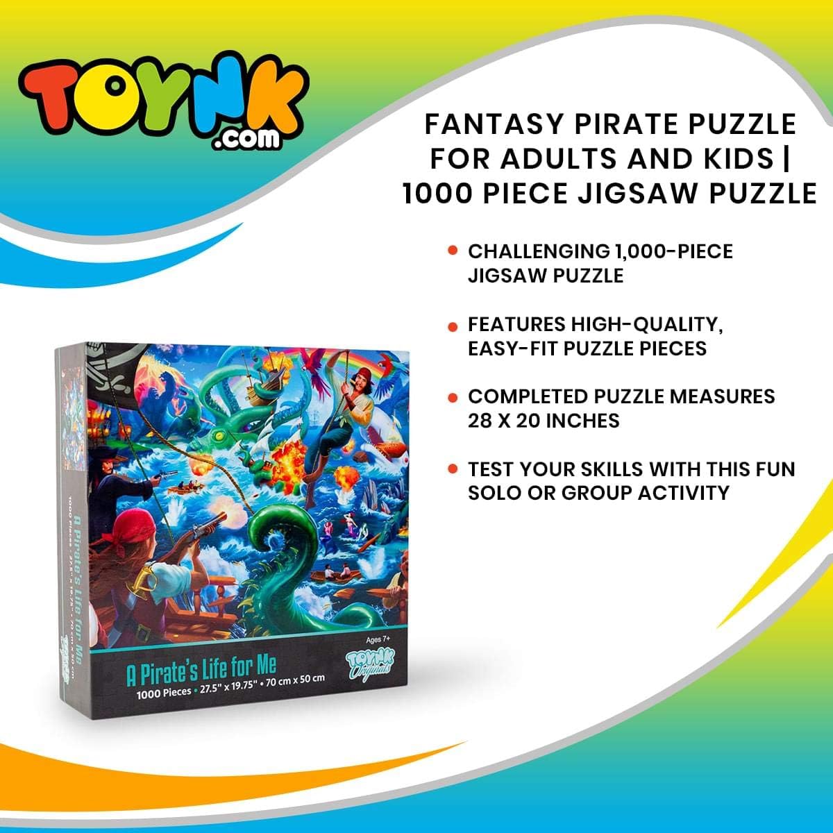 A Pirate's Life for Me! Fantasy Adventure Puzzle for Adults and Kids | Difficult 1000 Piece Jigsaw Puzzle Toy | Interactive Brain Teaser for Game Night | 29 x 20 inches
