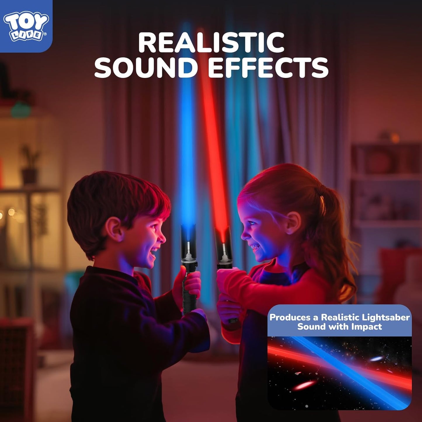 TOY Life 2 in 1 Light Up Saber Blue & Red 2 Pack for Kids, Expandable Light Up Sword for Kids Lightsaver, LED + FX Sound Lightsavers Dual, Light Up Toy, Dark Saber Galaxy Wars Saber