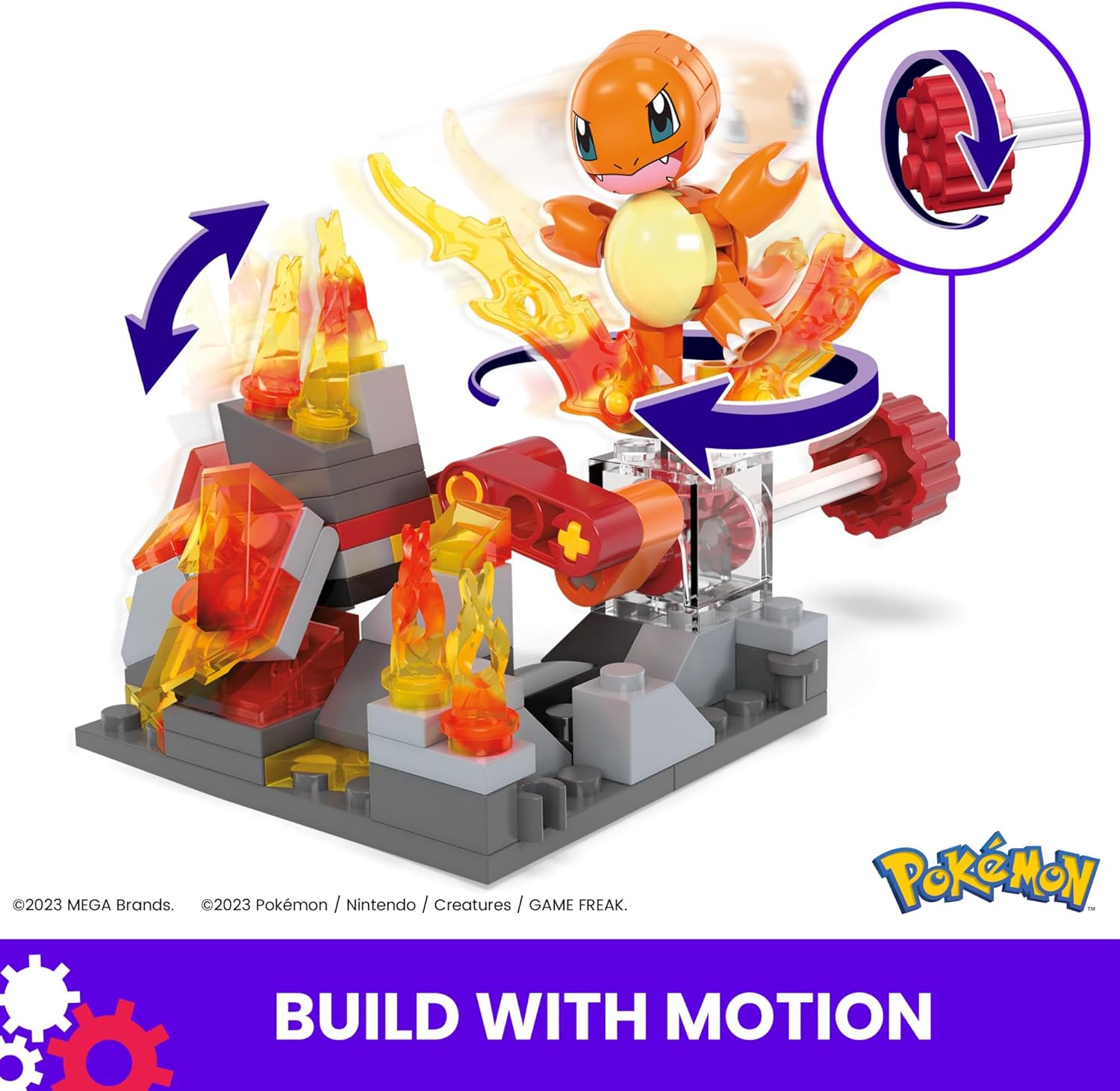 MEGA Pokémon Building Toys Set Charmander’s Fire-Type Spin with 81 Pieces, 1 Poseable Character and Motion, for Kids