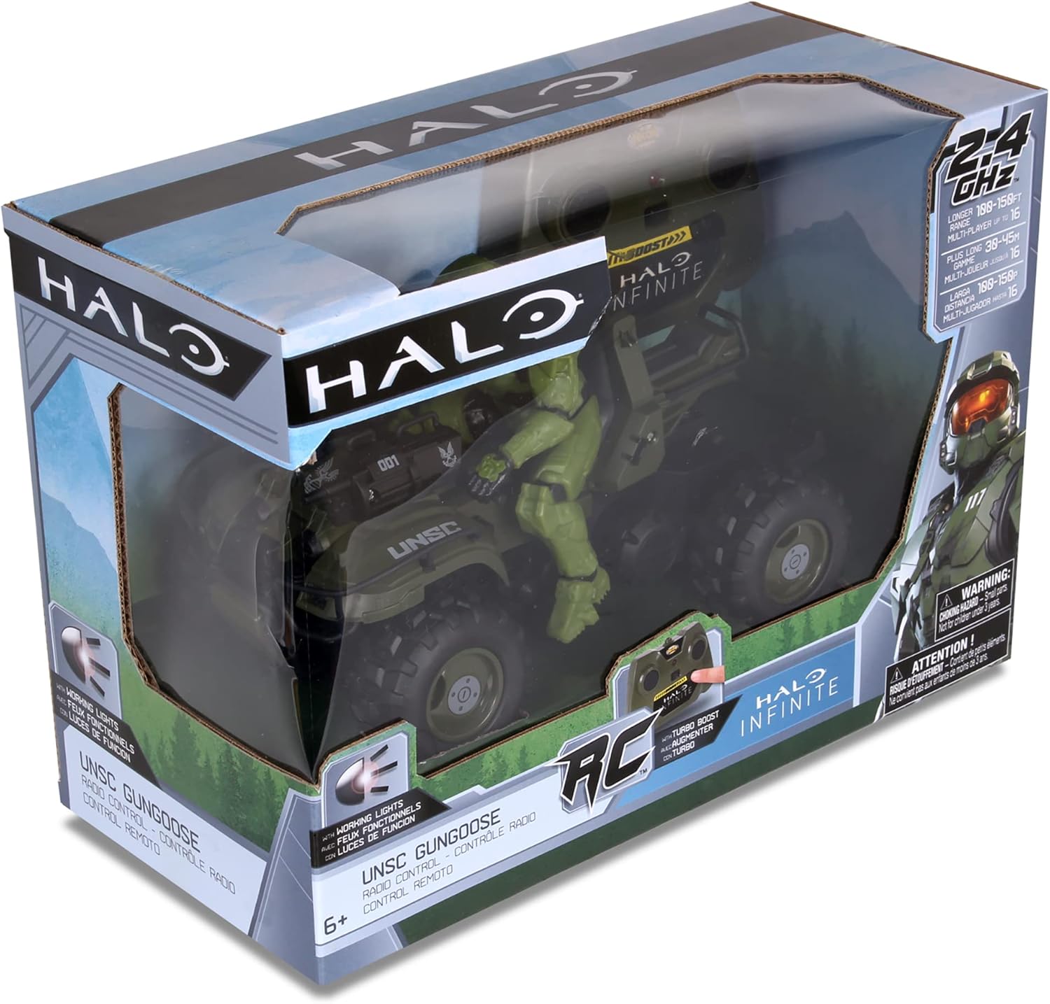 NKOK Halo Infinite: Gungoose & Master Chief 2.4 GHz Radio Control - W/Turbo Boost, Gungoose Vehicle W/Master Chief (762), Working Lights, Battery Powered, Officially Licensed, Ages 6+