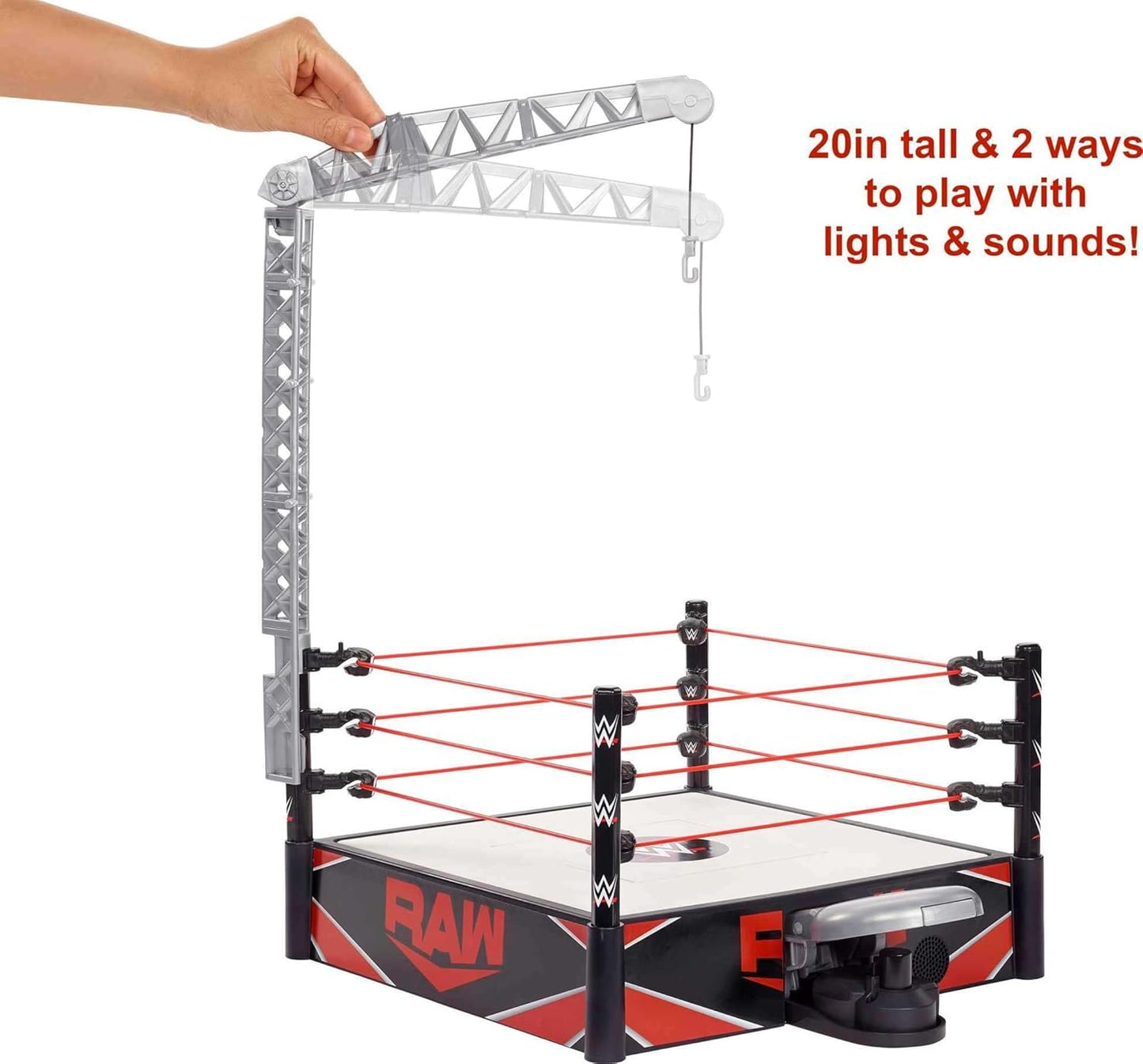 Mattel WWE Wrekkin' Kickout Ring Playset with Accessories & 2 Play Modes, Includes Launcher, Crane, WWE Championship & More, 13-inch x 20-inch