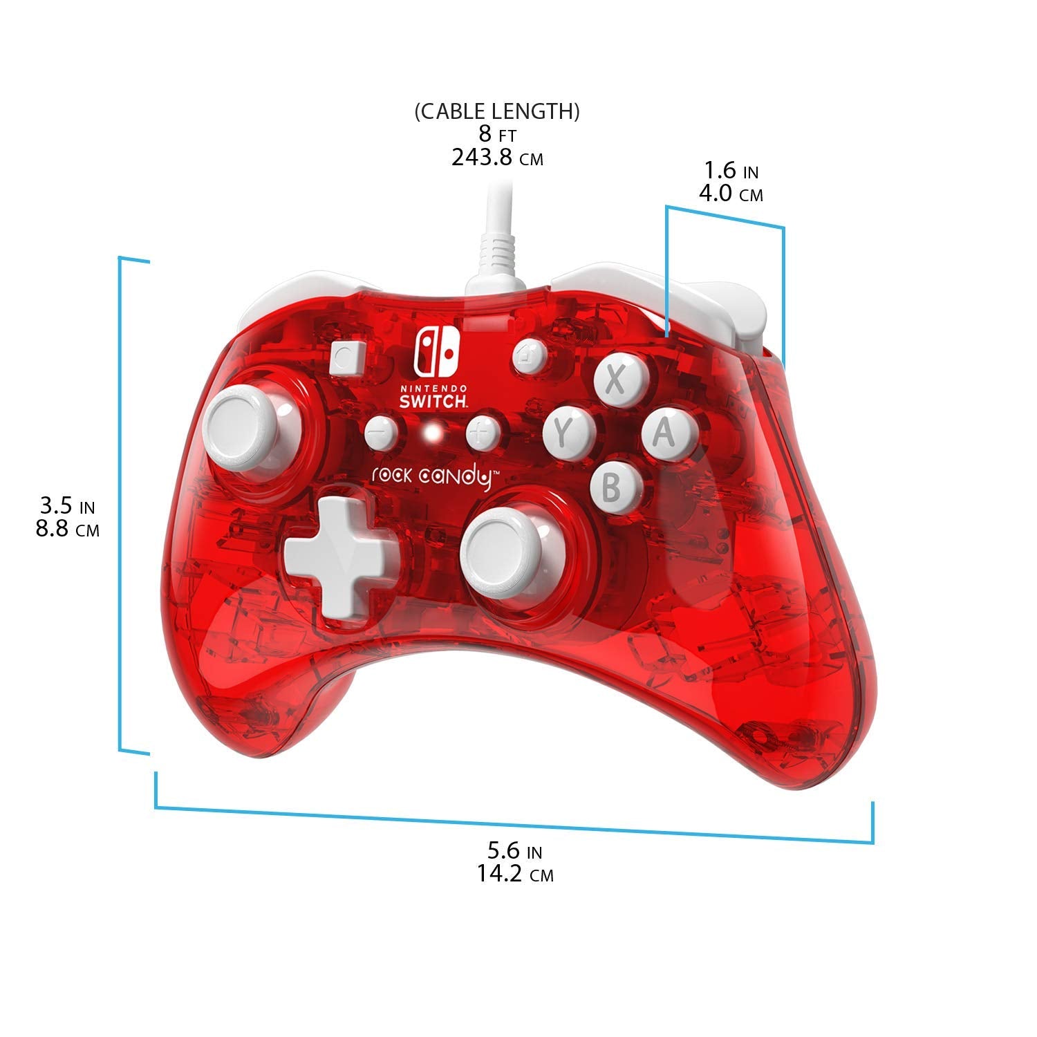 PDP Gaming Rock Candy Wired Power Nintendo Switch Pro Controller, Lite/OLED Compatible Gamepad, Stormin Cherry Red Fashions for Home