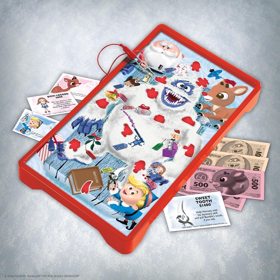 Operation: Rudolph The Red Nosed Reindeer 60th Anniversary Board Game, Classic Electronic Remove The Objects or Get The Buzzer Game, Featuring Bumble The Abominable Snow Monster, Ages 6+, Players 1+