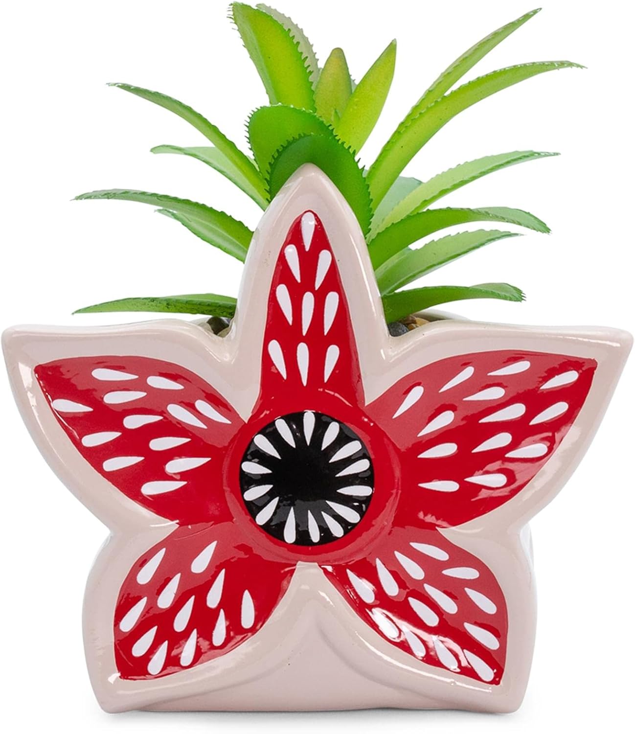 Stranger Things Demogorgon 3-Inch Ceramic Mini Planter with Artificial Succulent | Small Flower Pot, Faux Indoor Plants For Desk Shelf, Home Decor Trinket Tray | Horror Movie Gifts and Collectibles