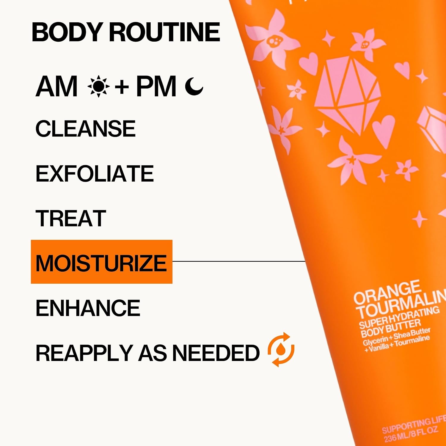 Pacifica Orange Tourmaline Body Butter – Super Hydrating Moisturizer for Dry Skin, Ultra-Rich Cream with Shea Butter & Vitamin E, Clean Beauty, Vegan, Cruelty-Free, Citrus Scent, 6 oz