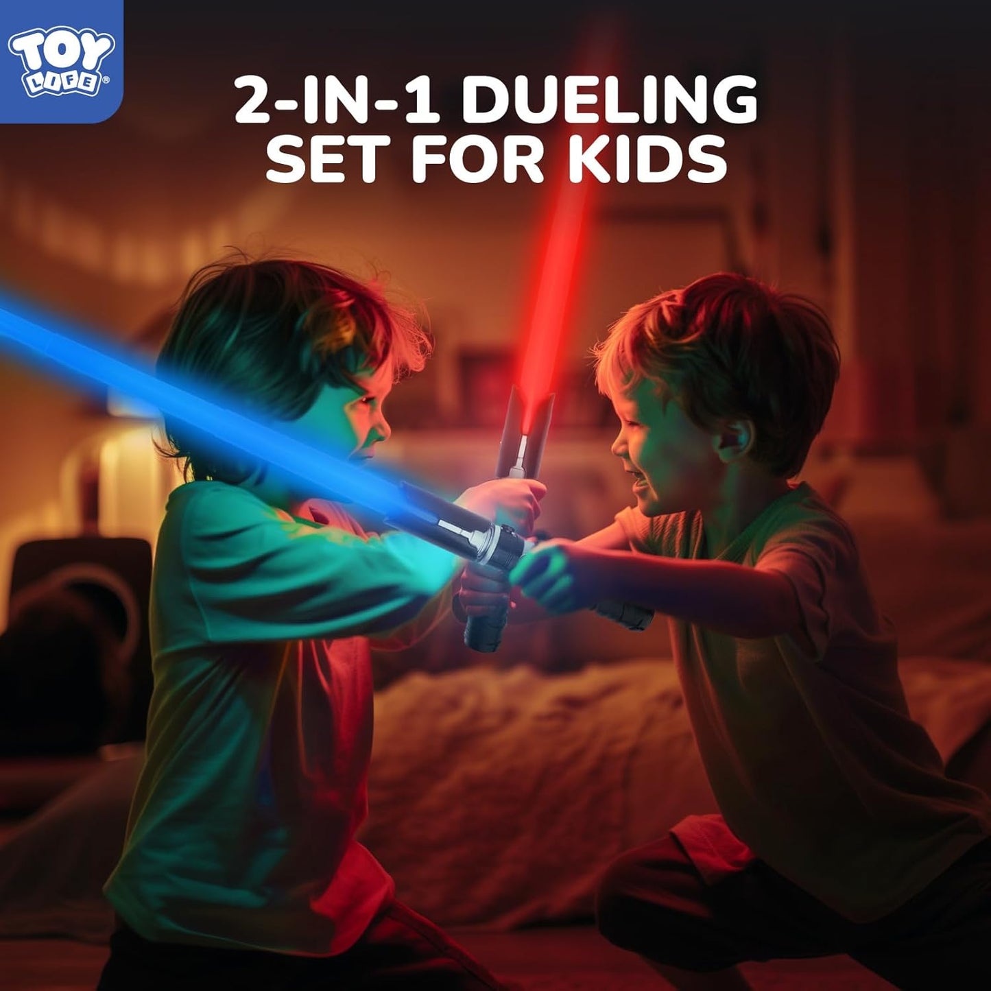 TOY Life 2 in 1 Light Up Saber Blue & Red 2 Pack for Kids, Expandable Light Up Sword for Kids Lightsaver, LED + FX Sound Lightsavers Dual, Light Up Toy, Dark Saber Galaxy Wars Saber
