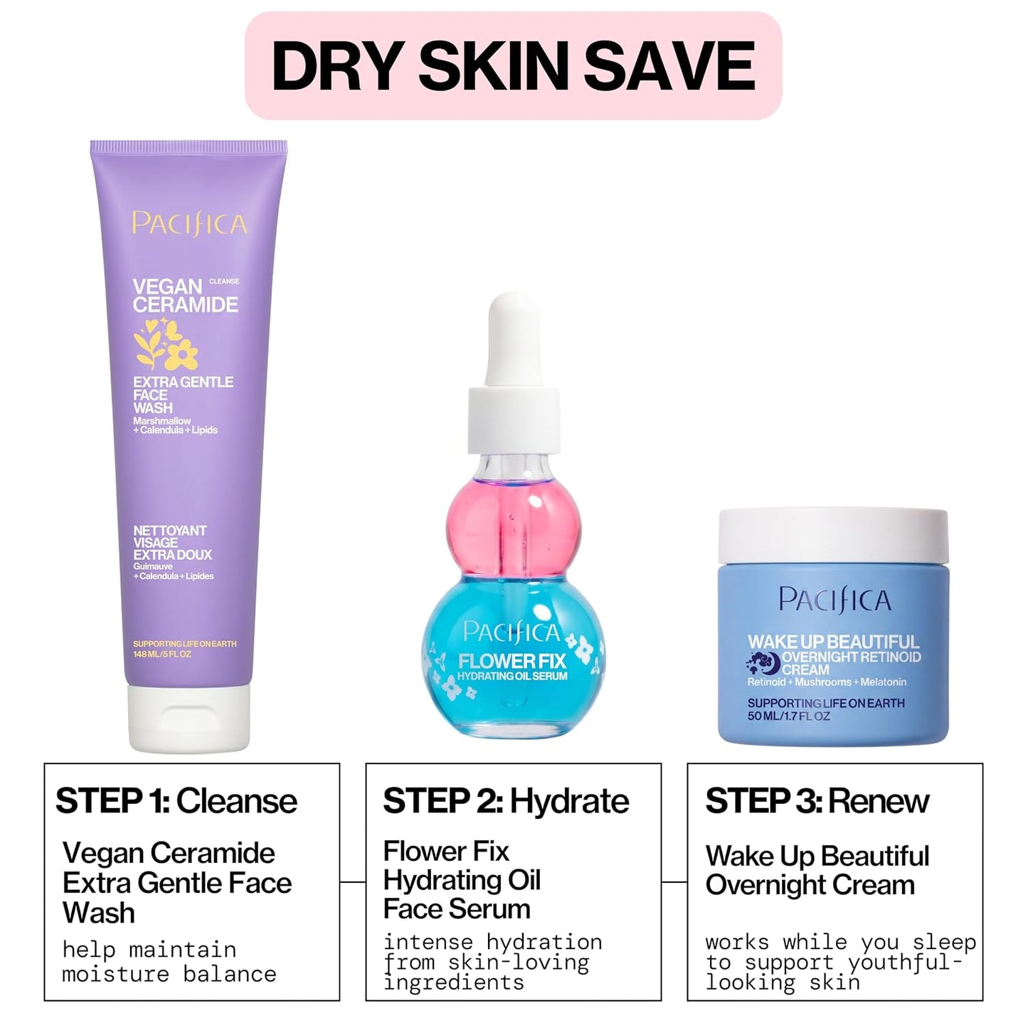 Pacifica Face Oil Serum - Flower Fix Bi-Phase Hydrating Skin Barrier - w/Hyaluronic Acid & Natural Botanical Ingredients - for Dry Sensitive Skin Vegan & Cruelty-Free Dermatologist Approved