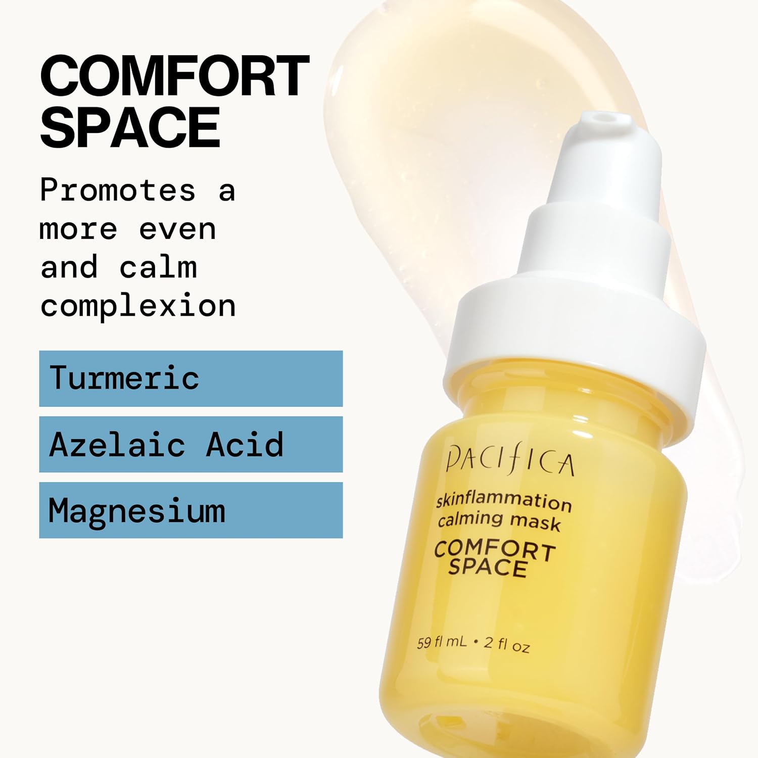 Pacifica Comfort Space Calming Face Mask for Sensitive Skin, Redness Relief Hydrating Facial Mask with Azelaic Acid & Turmeric, Soothes Irritation & Dryness, Vegan Skincare, 2 Fl Oz