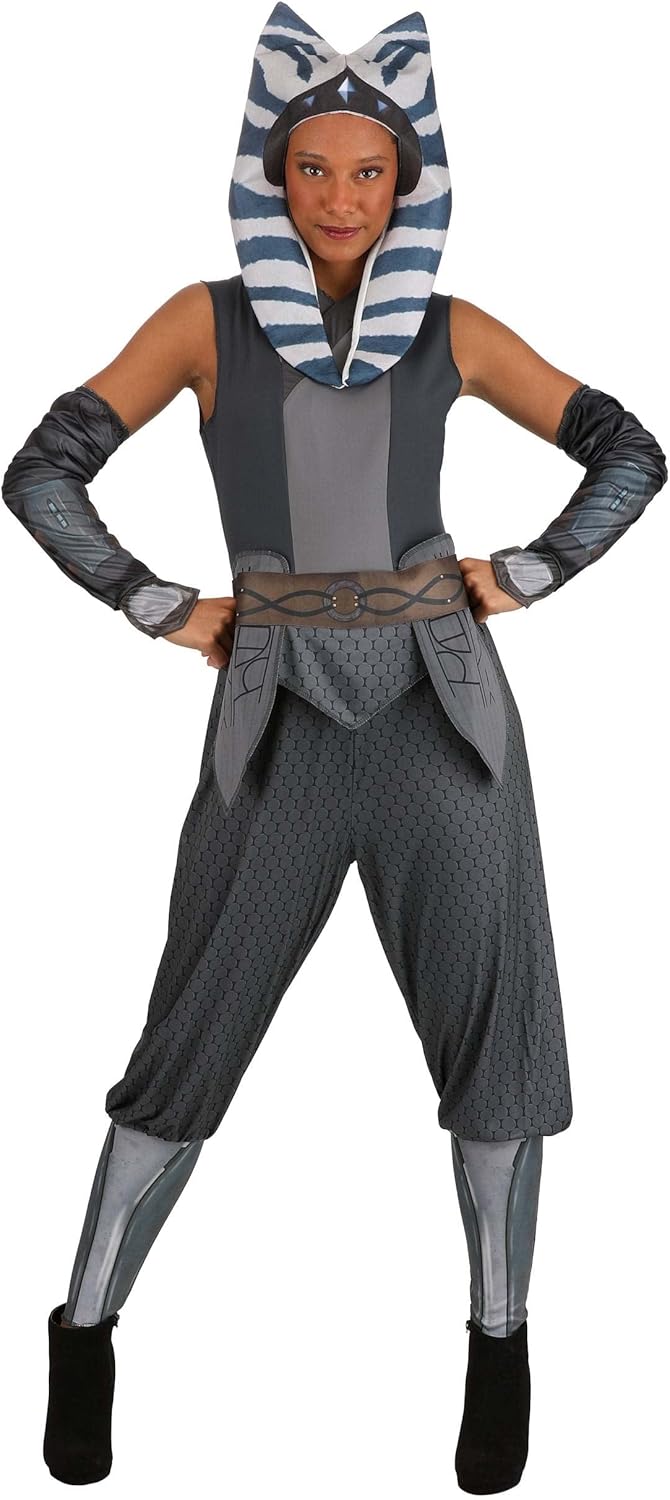 STAR WARS Ahsoka Tano Official Adult Halloween Costume - Jumpsuit with Waist Belt, Armbands, and Fabric Headpiece