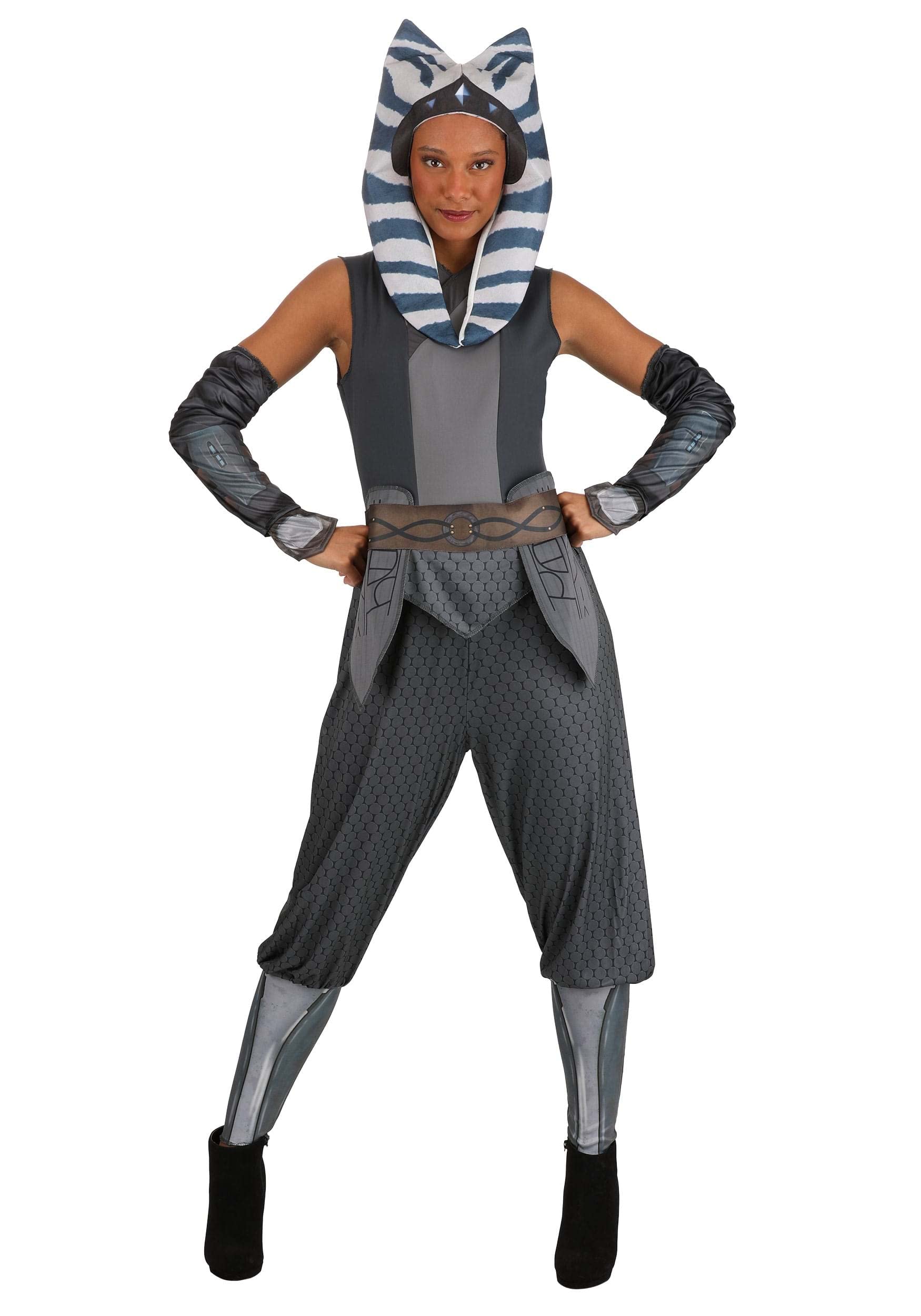 STAR WARS Ahsoka Tano Official Adult Halloween Costume - Jumpsuit with Waist Belt, Armbands, and Fabric Headpiece