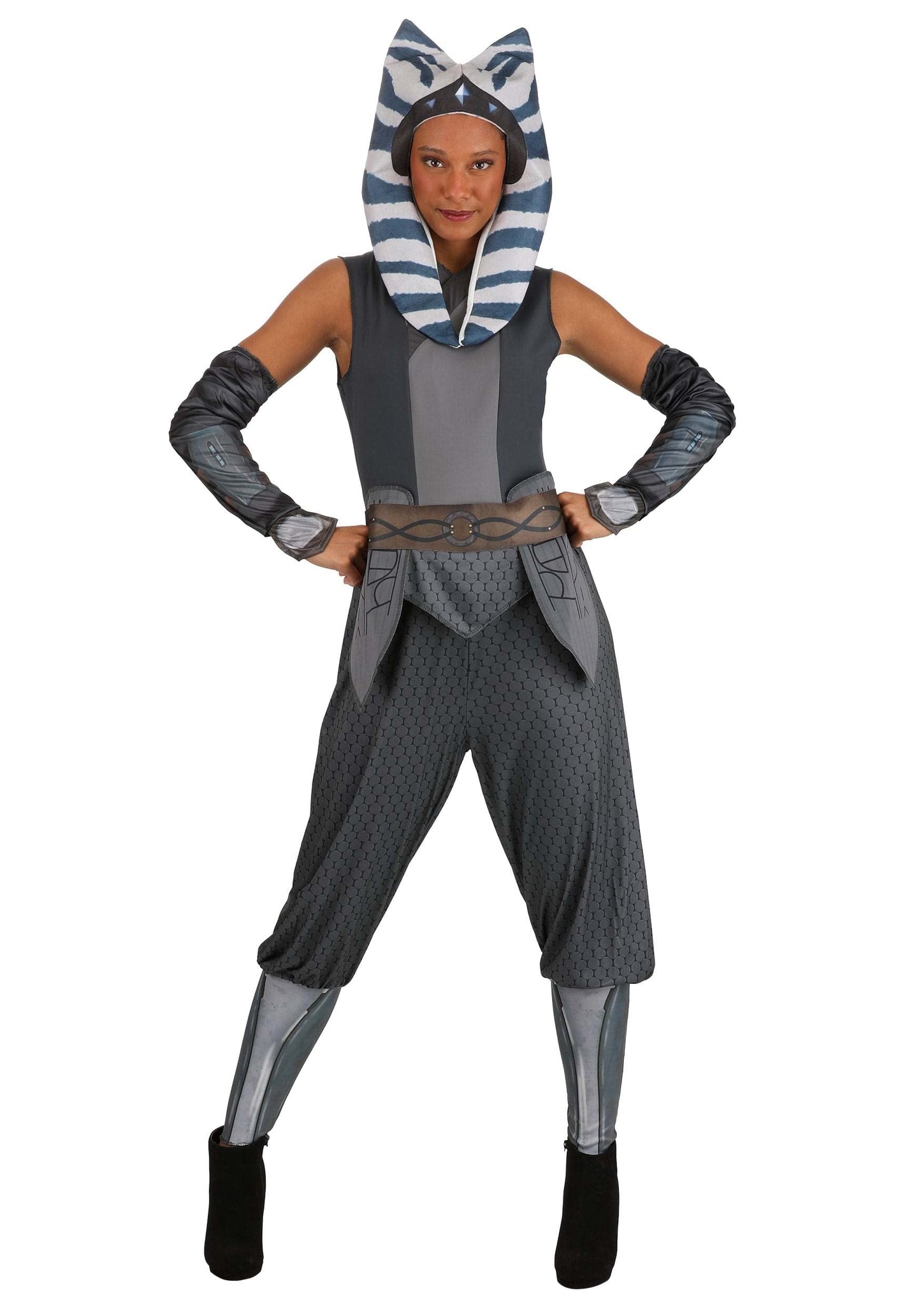 STAR WARS Ahsoka Tano Official Adult Halloween Costume - Jumpsuit with Waist Belt, Armbands, and Fabric Headpiece