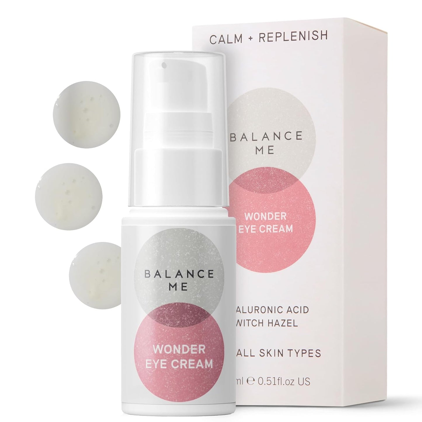 Balance Me Wonder Eye Cream, Dark Circles & Puffy Eyes Treatment with Hyaluronic Acid, Witch Hazel & Cucumber Oil, Anti-Aging, Anti-Wrinkle Eye Cream, (1 x 0.5 fl oz)