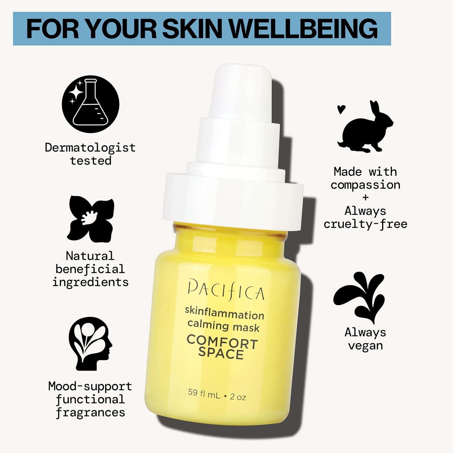 Pacifica Comfort Space Calming Face Mask for Sensitive Skin, Redness Relief Hydrating Facial Mask with Azelaic Acid & Turmeric, Soothes Irritation & Dryness, Vegan Skincare, 2 Fl Oz