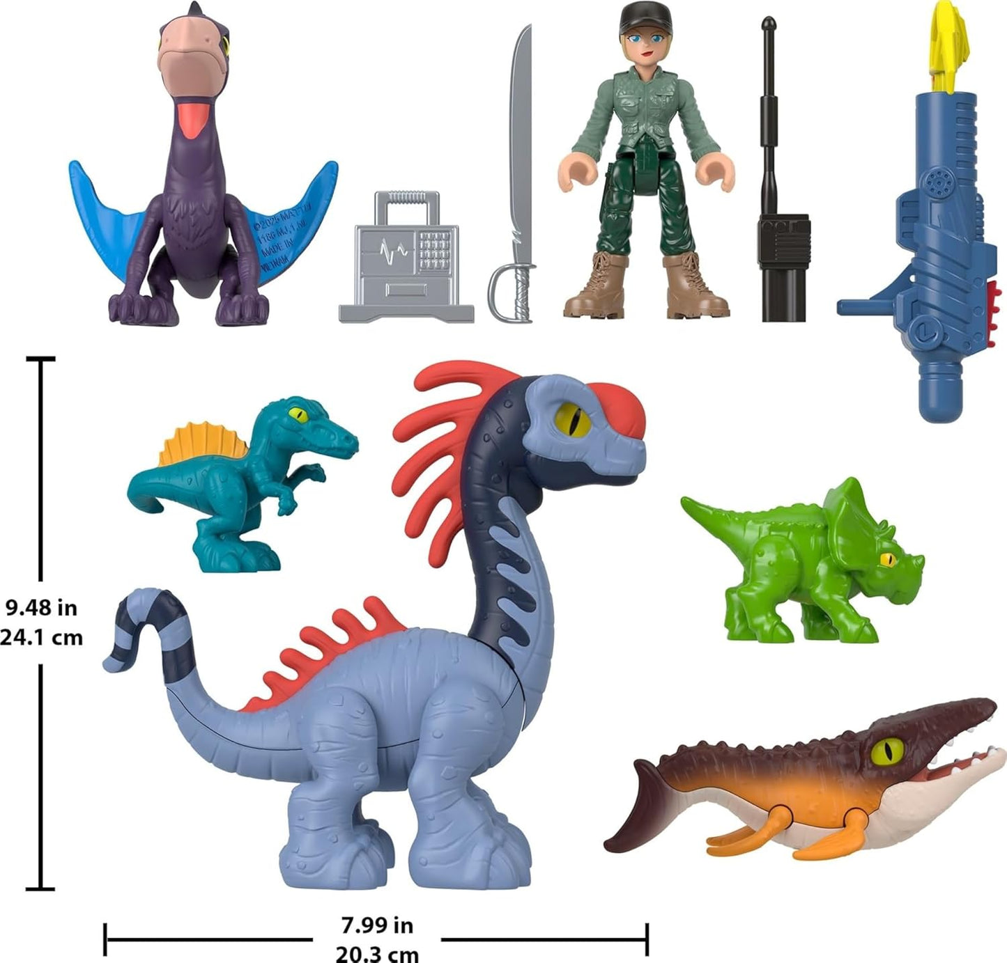 Fisher-Price Imaginext Jurassic World Rebirth Action Figure Set with 1 3-inch Human, 5 Dinosaurs, Toy Launcher & Accessories