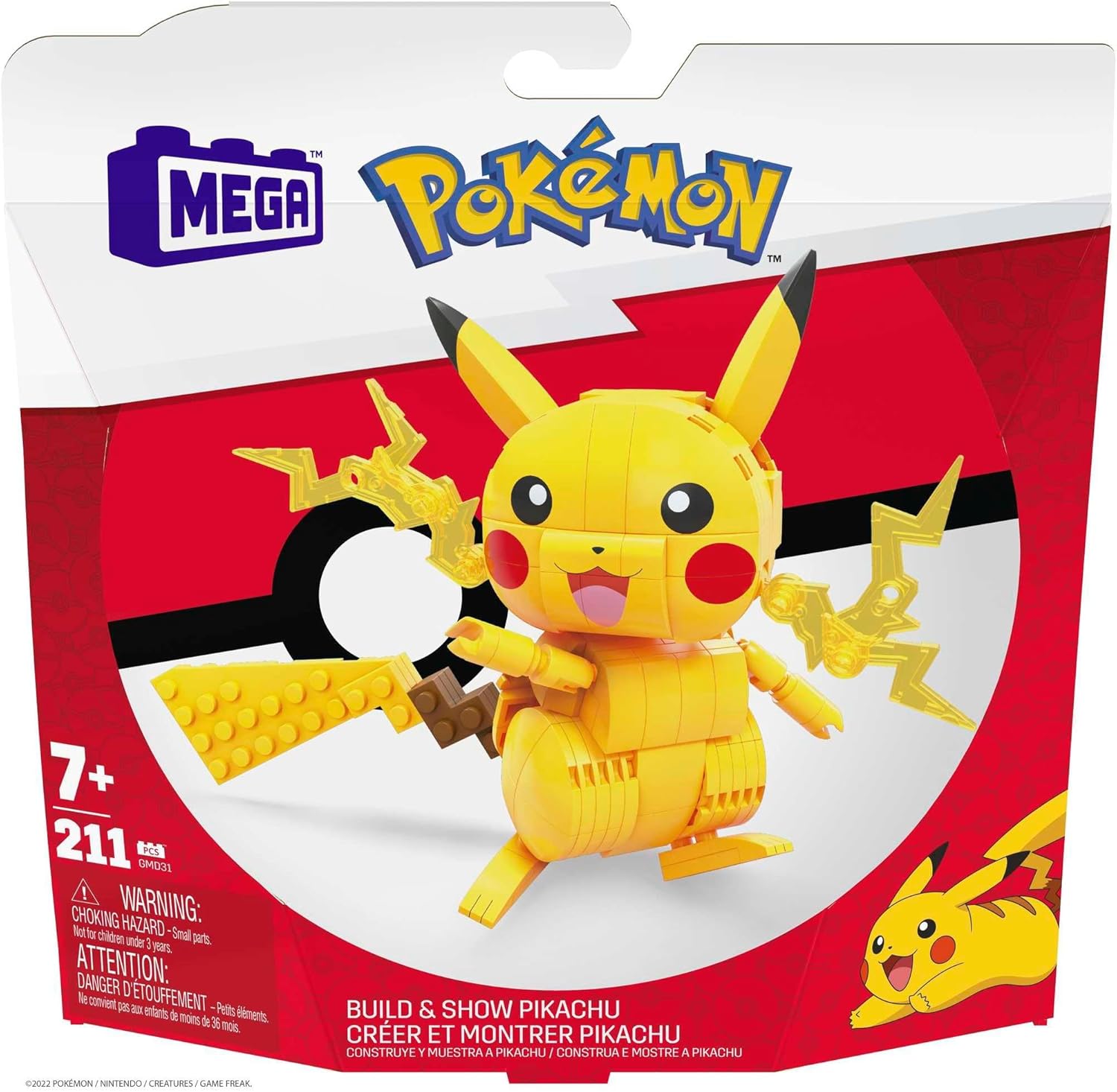MEGA Pokémon Building Toys Set Build & Show Pikachu with 205 Pieces, Articulated and Poseable, 4 Inches Tall, for Kids