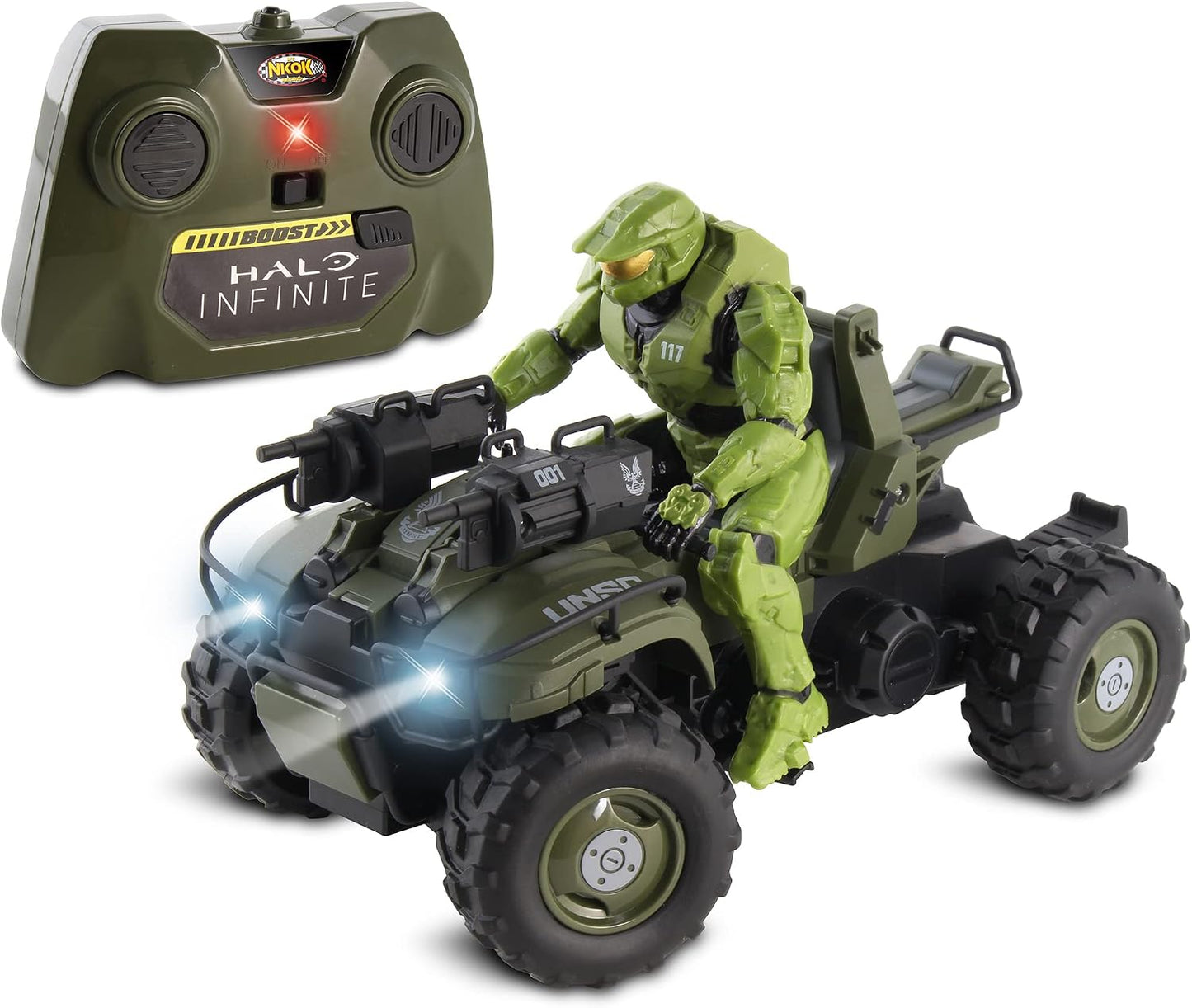 NKOK Halo Infinite: Gungoose & Master Chief 2.4 GHz Radio Control - W/Turbo Boost, Gungoose Vehicle W/Master Chief (762), Working Lights, Battery Powered, Officially Licensed, Ages 6+