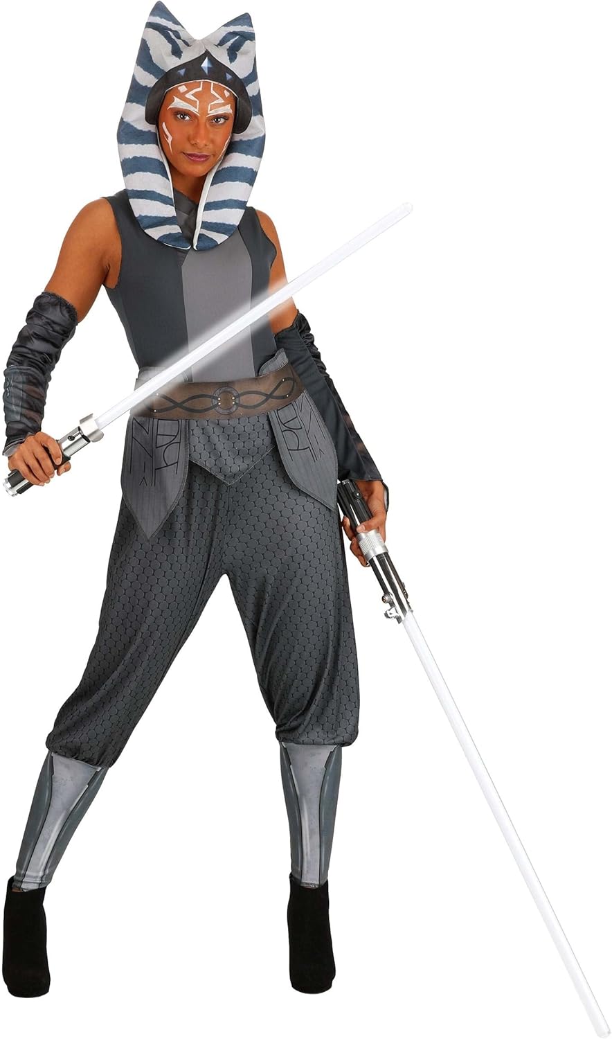 STAR WARS Ahsoka Tano Official Adult Halloween Costume - Jumpsuit with Waist Belt, Armbands, and Fabric Headpiece