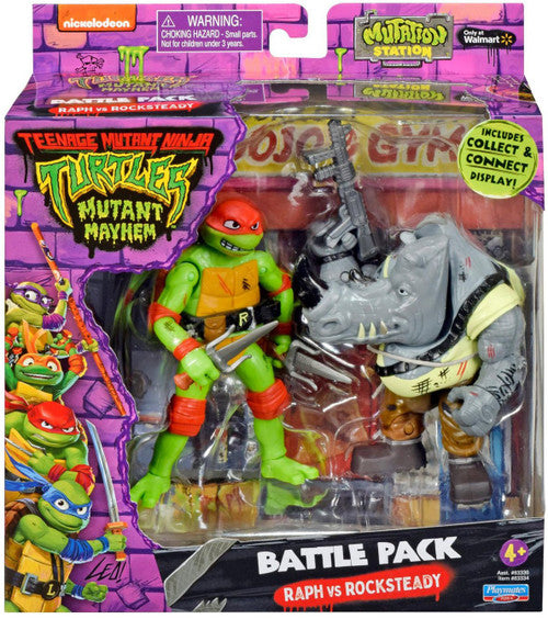 Teenage Mutant Ninja Turtles Mutant Mayhem Mutation Station Raph Vs Rocksteady Exclusive 4.6-Inch Battle Pack