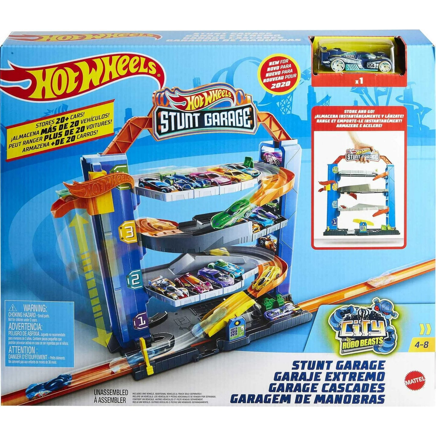 Hot Wheels City Stunt Garage Playset with 1 Toy Car in 1:64 Scale & Storage for 20+ Vehicles Fashions for Home
