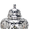 Silver Ceramic Ginger Jar Vase with Decorative Design