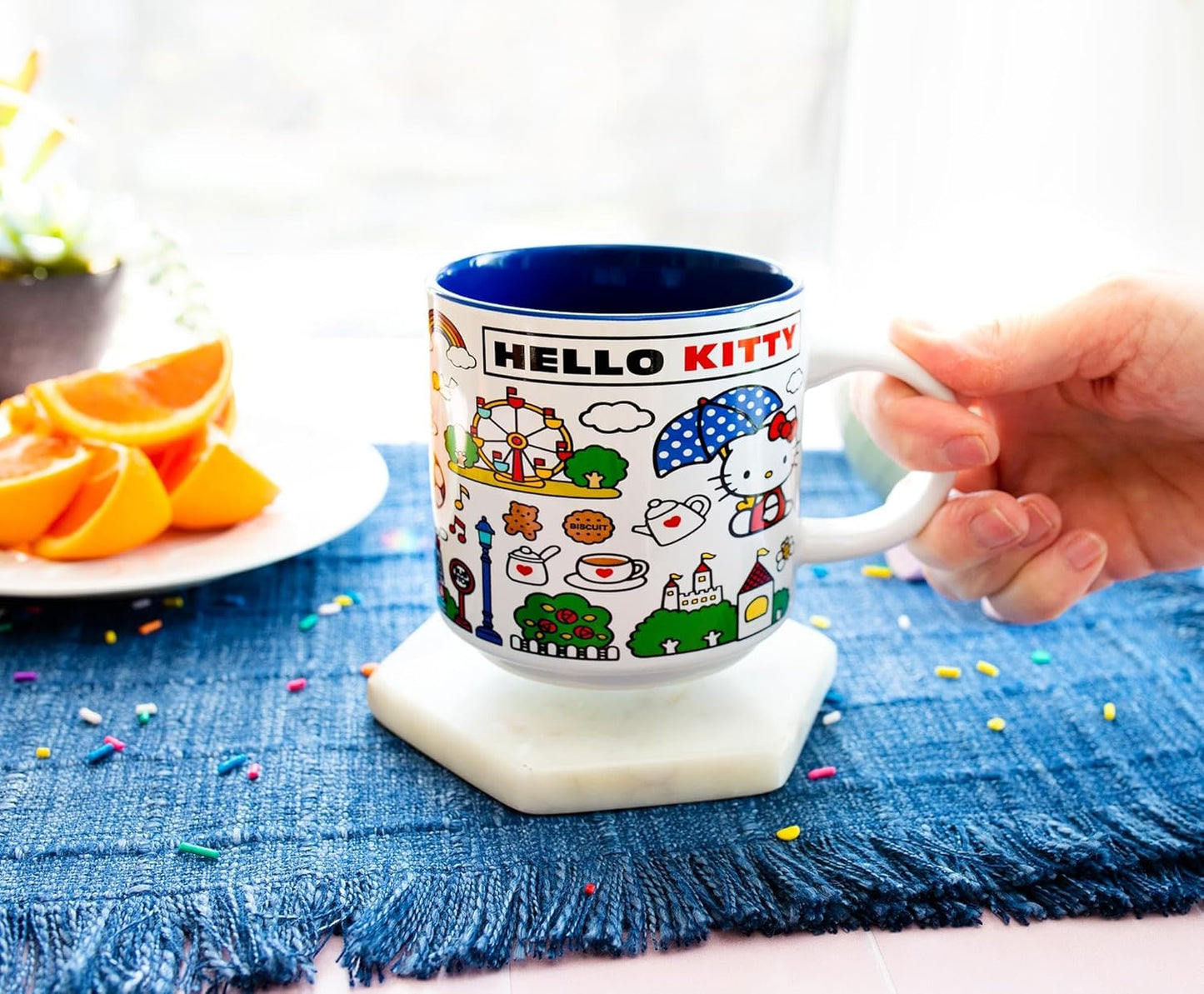 Sanrio Hello Kitty Red Map Ceramic Mug | Coffee Cup For Espresso, Tea, Cocoa | Holds 13 Ounces