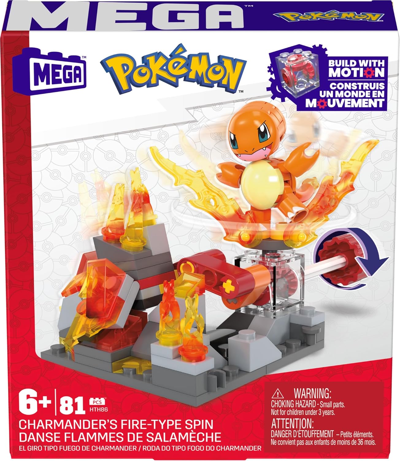MEGA Pokémon Building Toys Set Charmander’s Fire-Type Spin with 81 Pieces, 1 Poseable Character and Motion, for Kids