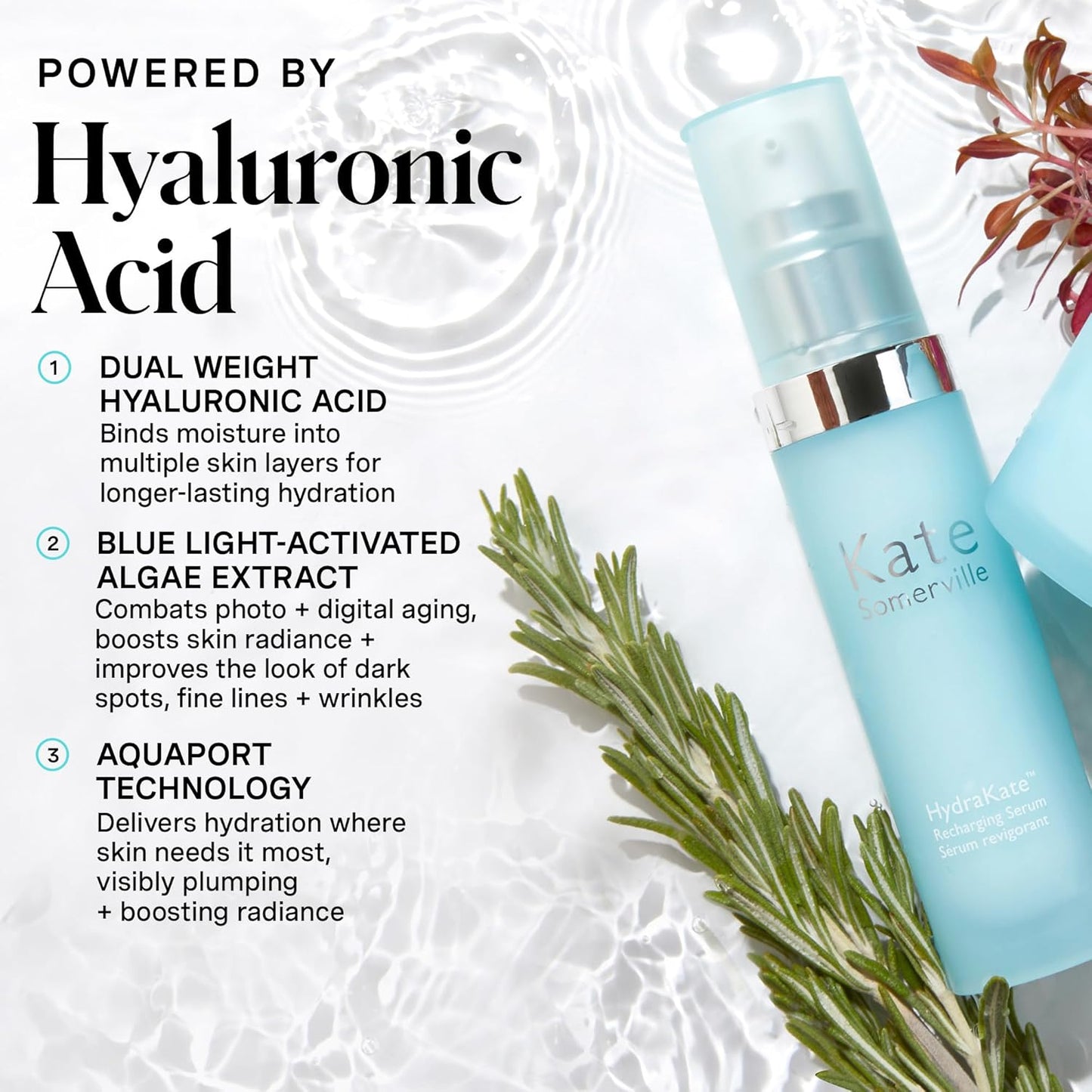 Kate Somerville HydraKate Recharging Hydration Serum – Skin-Quenching Dual-Weight Serum with Hyaluronic Acid for Hydrating, 1 Fl Oz