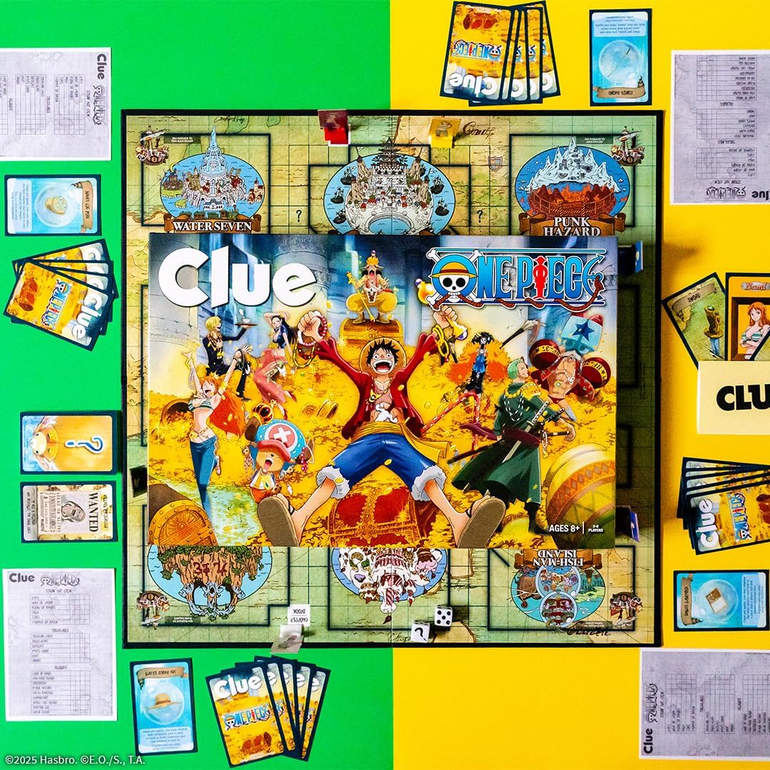CLUE: One Piece Board Game, Find Hidden Pirate Treasure with Luffy and The Straw Hat Crew, Explore Iconic Locations Like Dressrosa, Drum Kingdom & Water Seven, Official Toei Animation Game, Ages 8+
