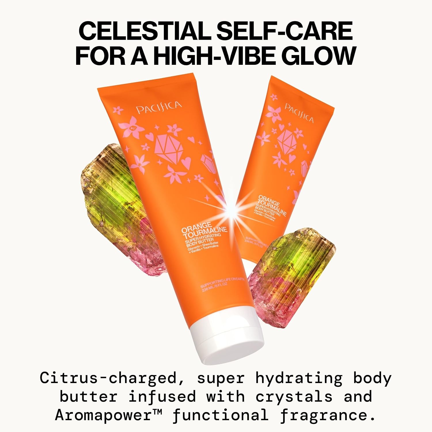 Pacifica Orange Tourmaline Body Butter – Super Hydrating Moisturizer for Dry Skin, Ultra-Rich Cream with Shea Butter & Vitamin E, Clean Beauty, Vegan, Cruelty-Free, Citrus Scent, 6 oz