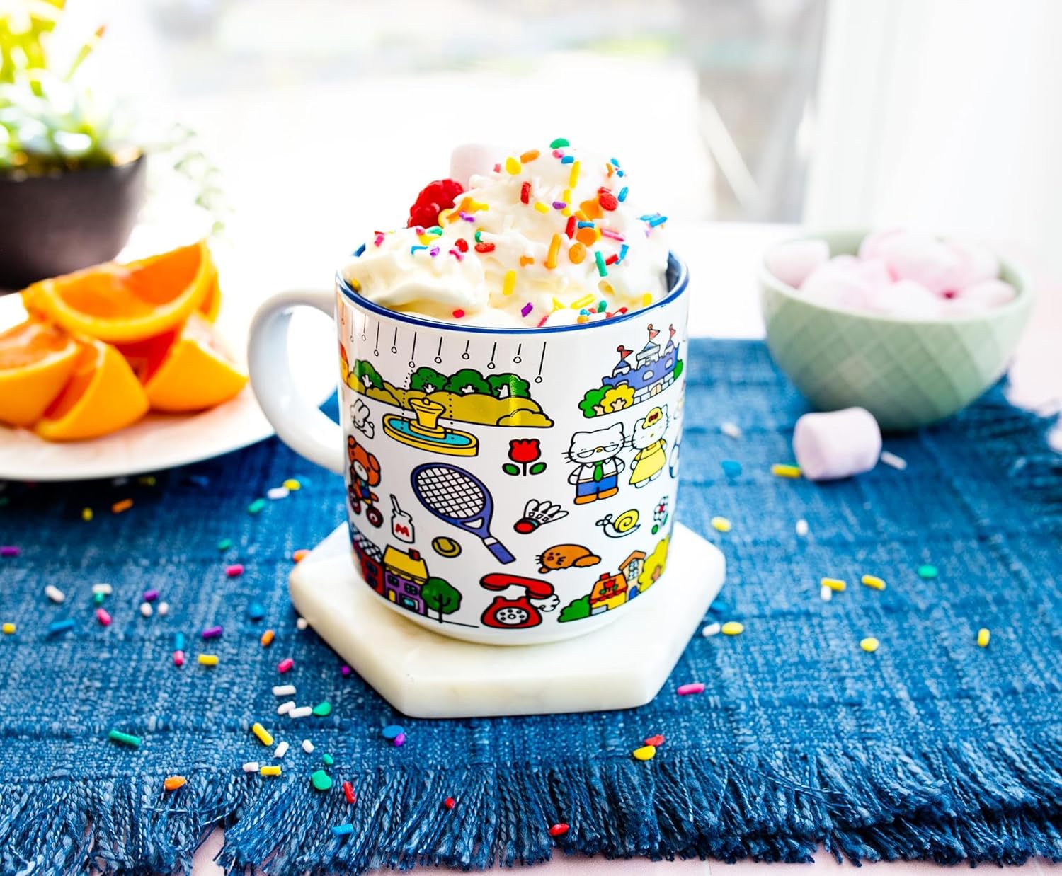 Sanrio Hello Kitty Red Map Ceramic Mug | Coffee Cup For Espresso, Tea, Cocoa | Holds 13 Ounces