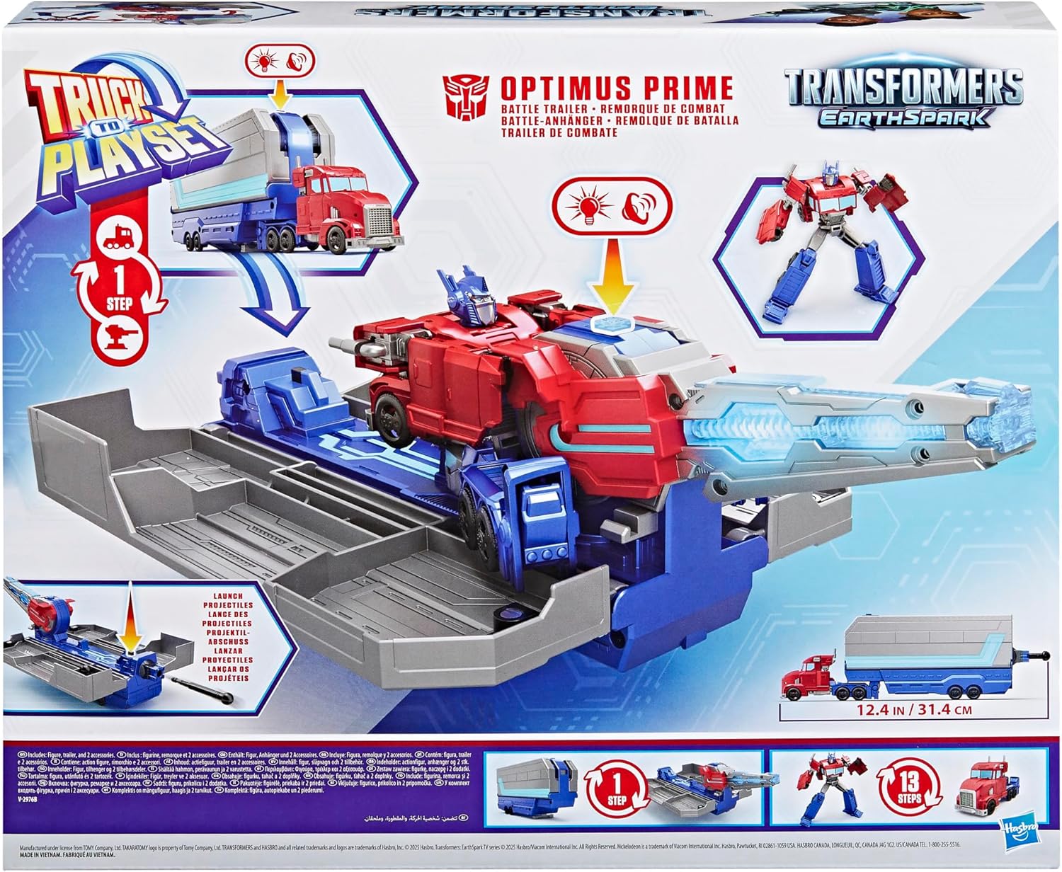 TRANSFORMERS EarthSpark Optimus Prime Battle Trailer Playset with Action Figure, Lights and Sounds, Electronic Truck Toys for Kids 6 and Up