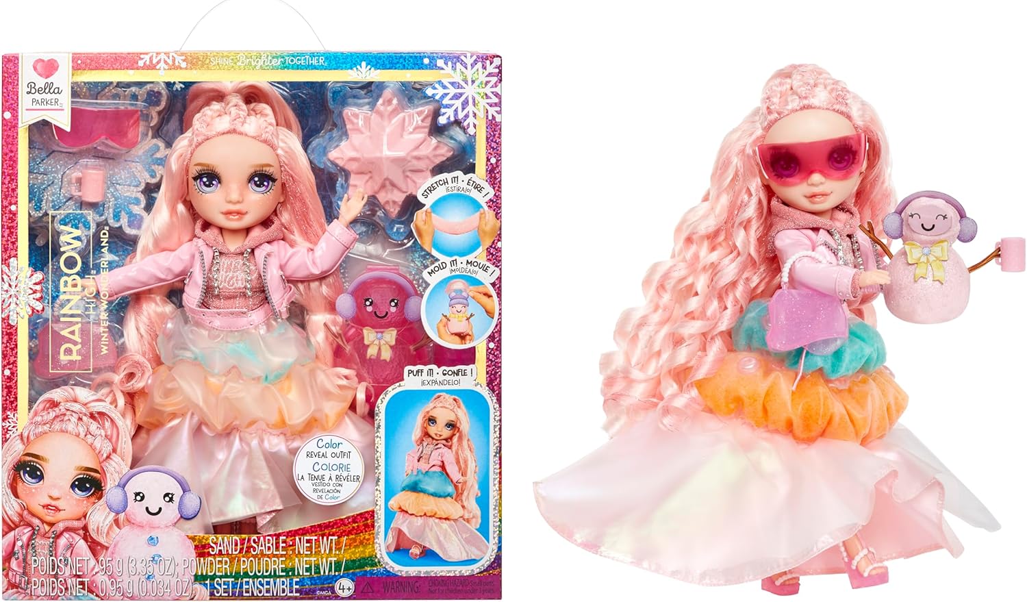 Rainbow High Winter Wonderland Bella - Pink 11” Fashion Doll with Magic Snow, Snowman Kit Fashions for Home