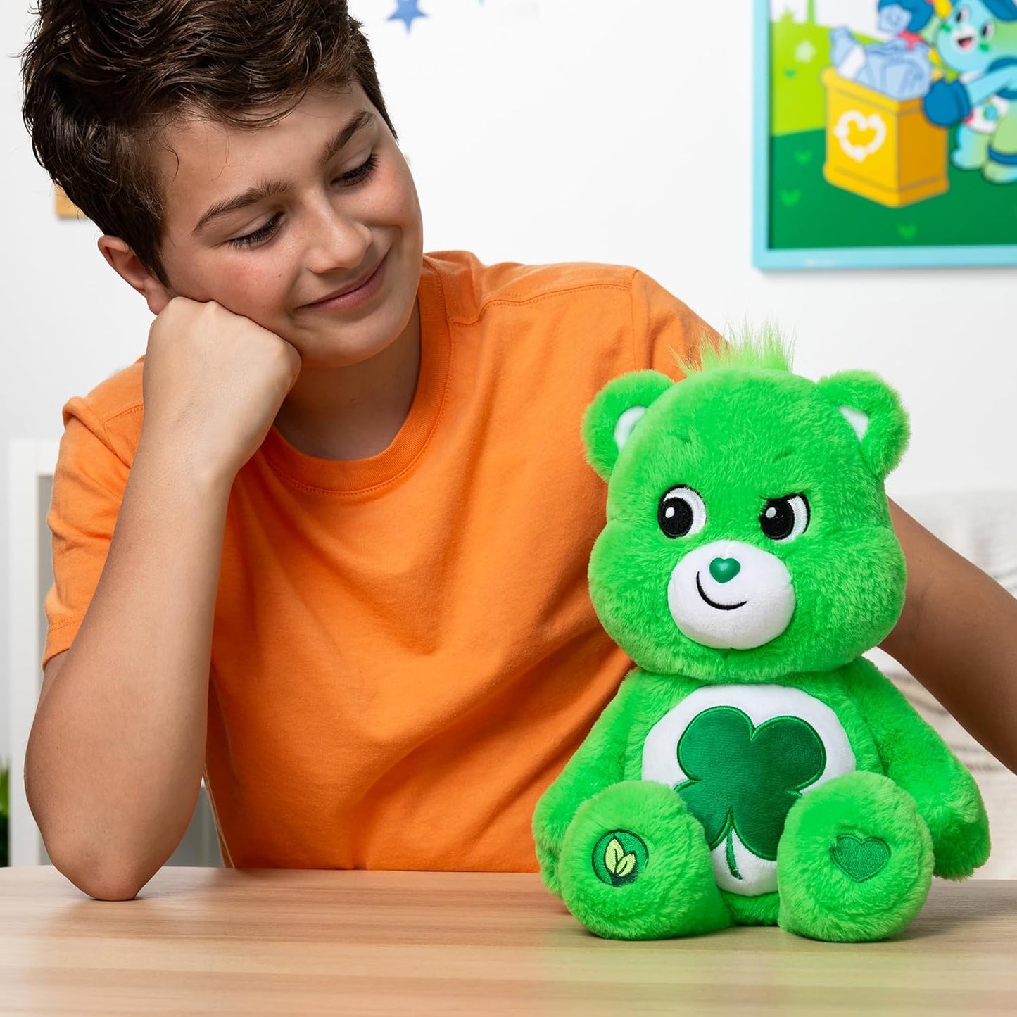 Care Bears 14" Good Luck Bear Plushie - Medium Size - Green Plush for Ages 4+ – Perfect Stuffed Animal Holiday, Birthday Gift, Super Soft and Cuddly – Gift For Girls and Boys, Collectors