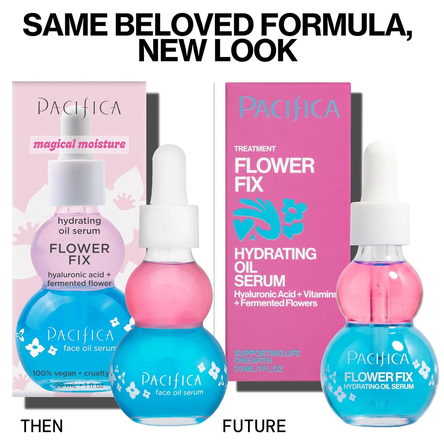 Pacifica Face Oil Serum - Flower Fix Bi-Phase Hydrating Skin Barrier - w/Hyaluronic Acid & Natural Botanical Ingredients - for Dry Sensitive Skin Vegan & Cruelty-Free Dermatologist Approved