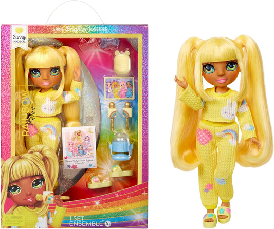 Rainbow High Jr High PJ Party Sunny, Yellow 9” Posable Doll, Ages 4-12