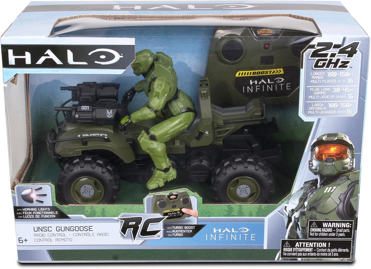 NKOK Halo Infinite: Gungoose & Master Chief 2.4 GHz Radio Control - W/Turbo Boost, Gungoose Vehicle W/Master Chief (762), Working Lights, Battery Powered, Officially Licensed, Ages 6+