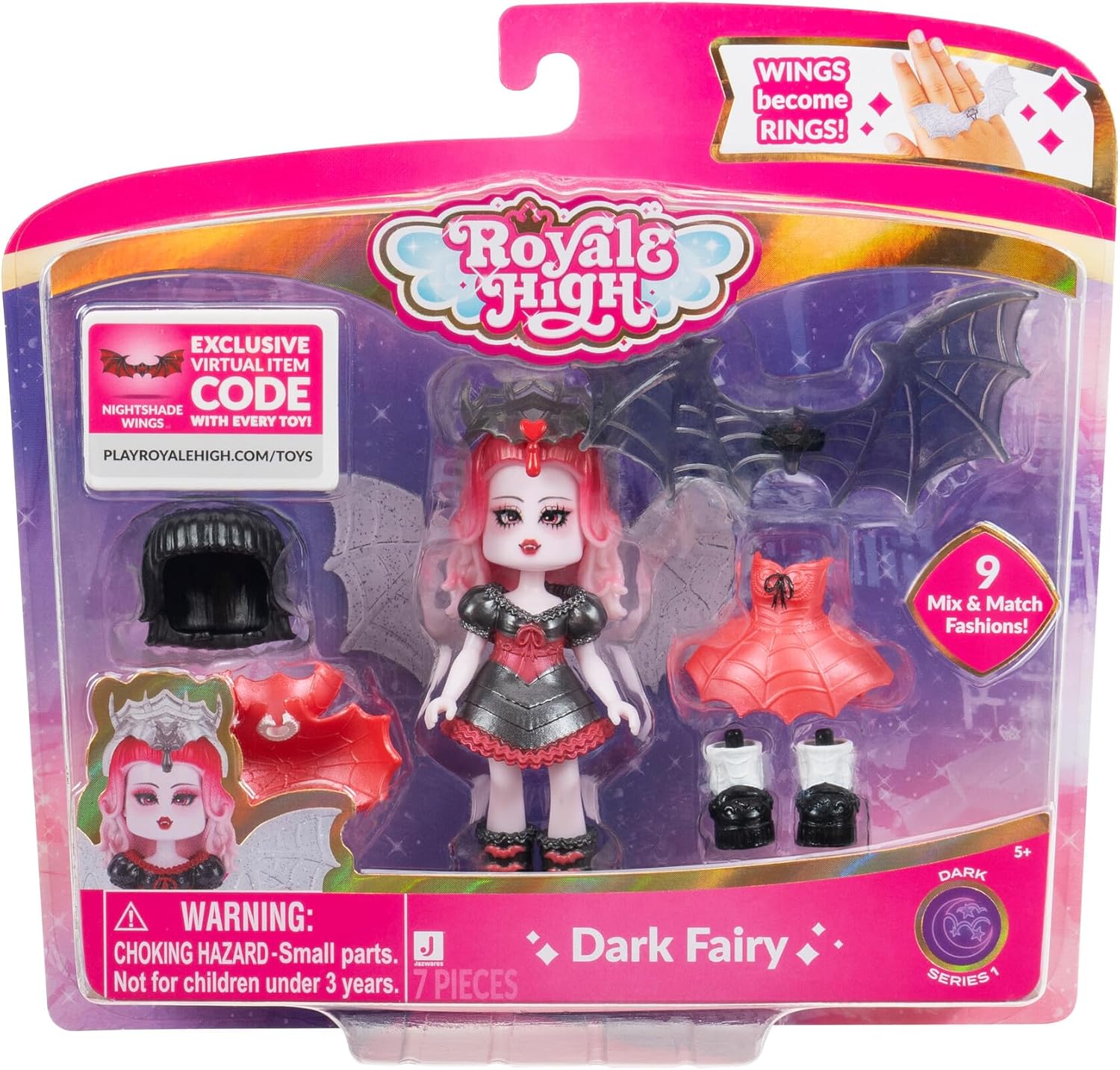 Royale High 3” Dark Fairy Fashion Doll - 1 Figure with 9 Fashion Accessories - Virtual Item Code Included - Series 1 Fashions for Home