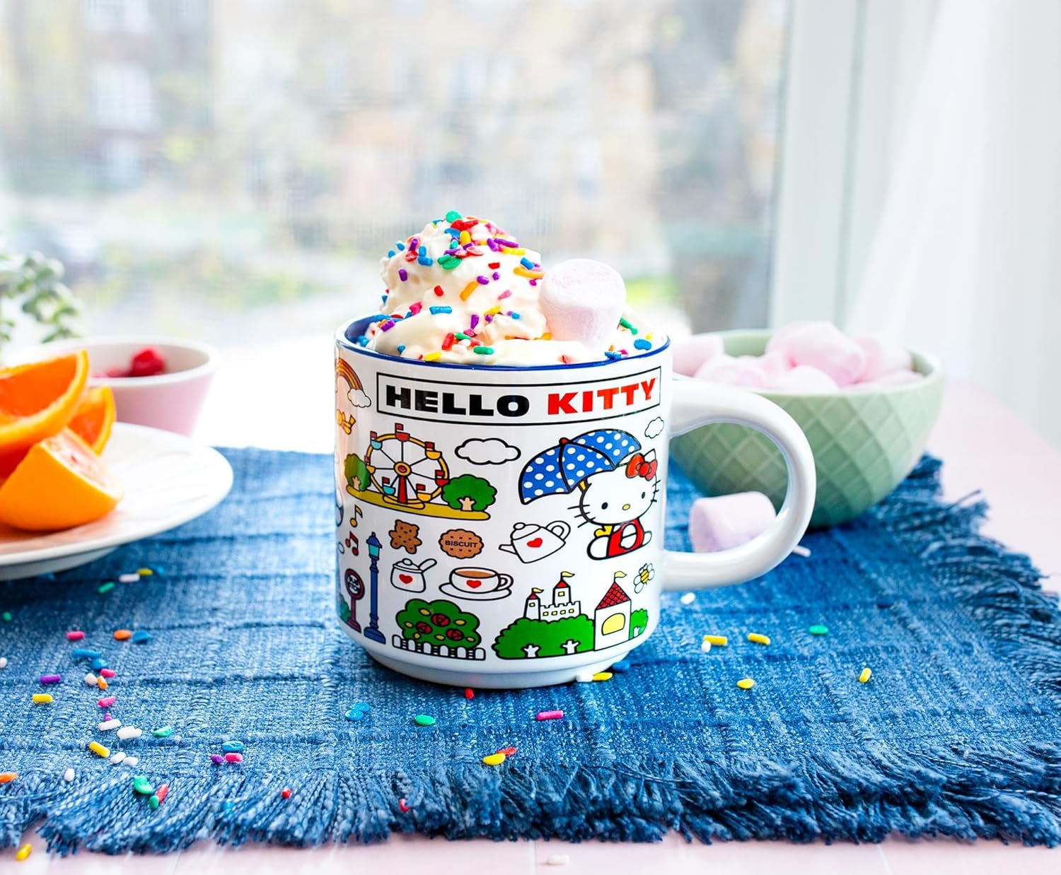 Sanrio Hello Kitty Red Map Ceramic Mug | Coffee Cup For Espresso, Tea, Cocoa | Holds 13 Ounces