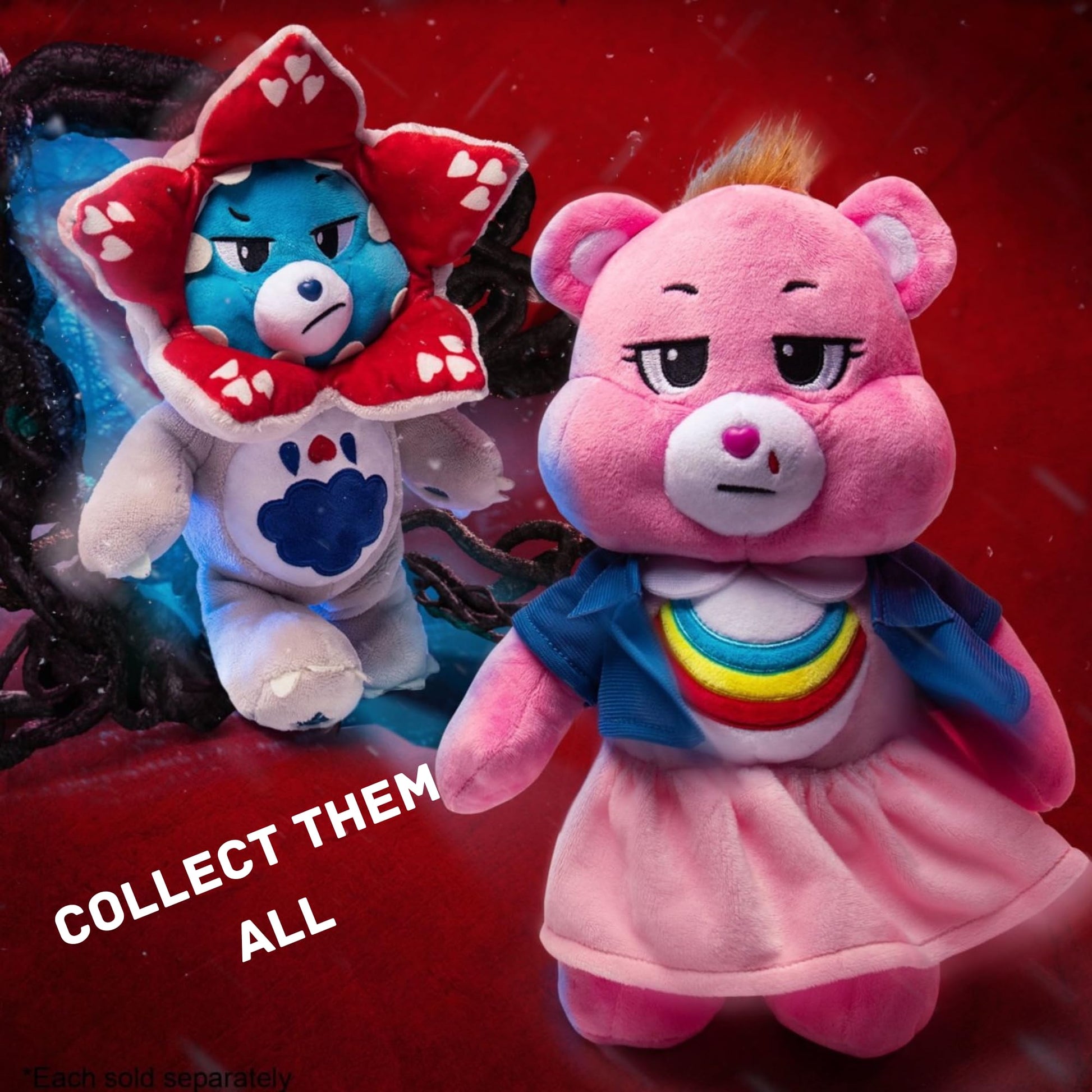 Basic Fun Care Bears x Stranger Things Cheer Bear as Eleven Plush, Limited Edition Collectible Fashions for Home