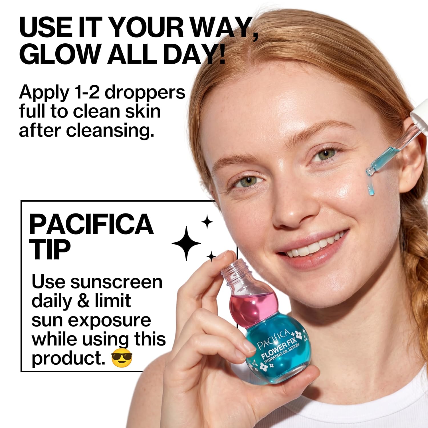 Pacifica Face Oil Serum - Flower Fix Bi-Phase Hydrating Skin Barrier - w/Hyaluronic Acid & Natural Botanical Ingredients - for Dry Sensitive Skin Vegan & Cruelty-Free Dermatologist Approved