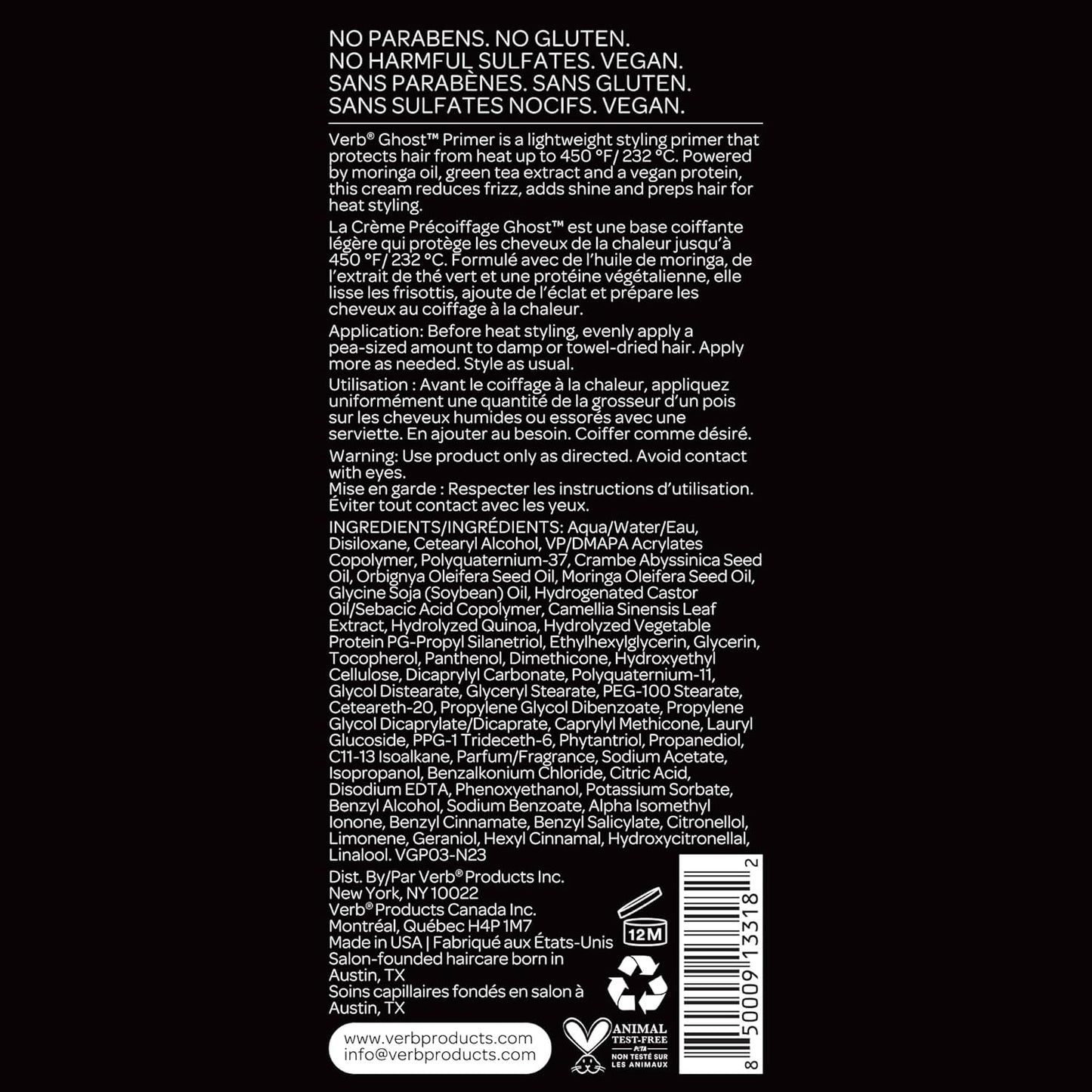 VERB Ghost Primer Heat Protectant - Infused with Morgina Oil - Frizz Control Heat Styling Cream - Vegan, No Parabens or Harmful Sulfates