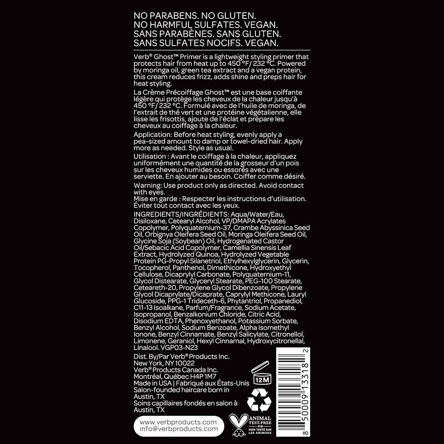 VERB Ghost Primer Heat Protectant - Infused with Morgina Oil - Frizz Control Heat Styling Cream - Vegan, No Parabens or Harmful Sulfates