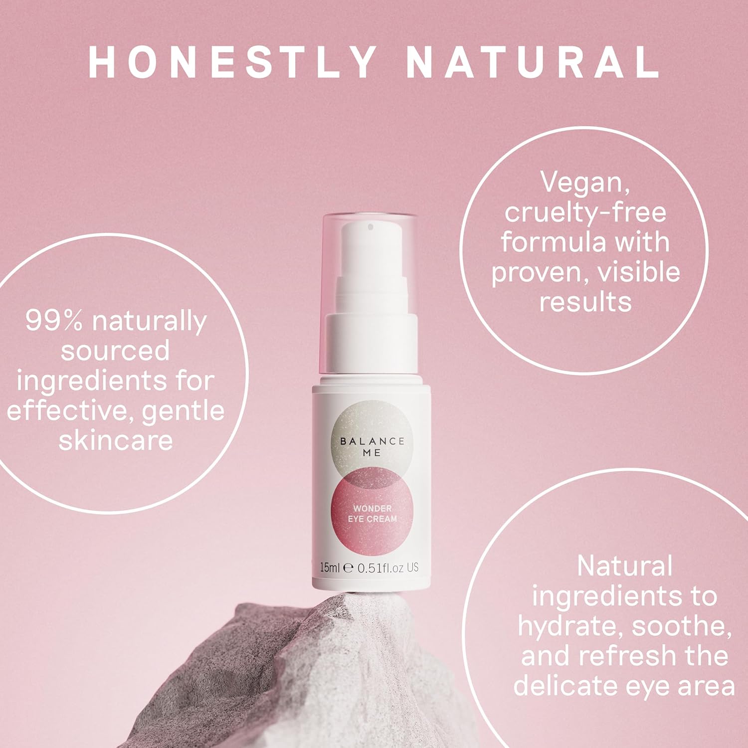 Balance Me Wonder Eye Cream, Dark Circles & Puffy Eyes Treatment with Hyaluronic Acid, Witch Hazel & Cucumber Oil, Anti-Aging, Anti-Wrinkle Eye Cream, (1 x 0.5 fl oz)